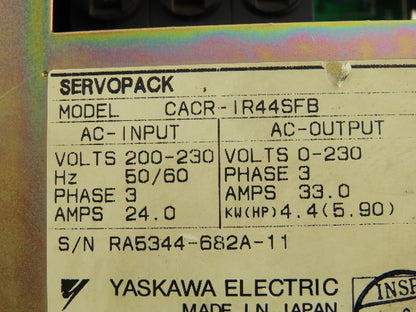 Yaskawa Electric CACR-IR44SFB-P00-B11 Servopack Servo Drive 230V 3Ph Input
