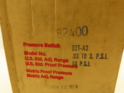Barksdale Delaval C2T-A3 Diaphragm Pressure Switch .03-3 PSI Range