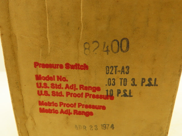 Barksdale Delaval C2T-A3 Diaphragm Pressure Switch .03-3 PSI Range