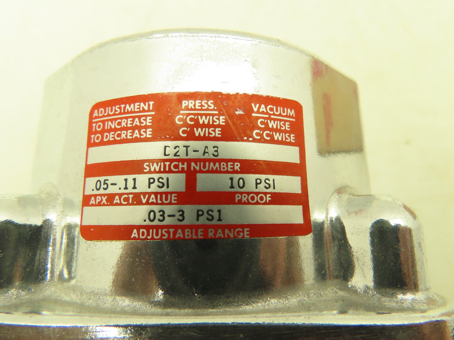 Barksdale Delaval C2T-A3 Diaphragm Pressure Switch .03-3 PSI Range