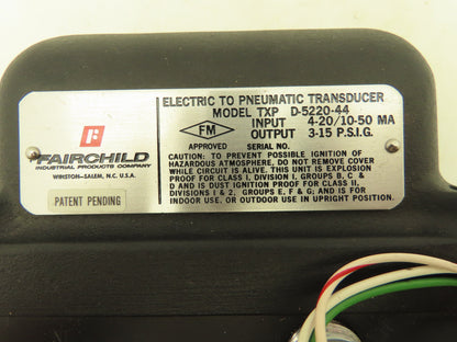 Fairchild D-5220-44 Electric Pneumatic Transducer 4.20/10-50 MA 3-15 PSI