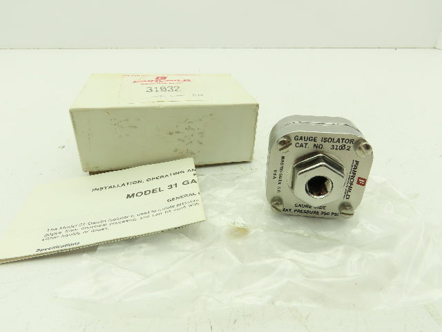 Fairchild Model 31 Pneumatic Regulator Gauge Isolator 1/4" NPT  (31032)