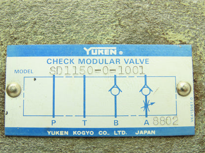 Yuken SD1150-0-1001 Kokyo Hydraulic Check Modular Valve
