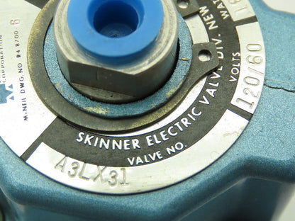 Honeywell Skinner A3LX31 Solenoid Valve 3-Way NC 120V 125 PSI 1/4" NPT -No Coil