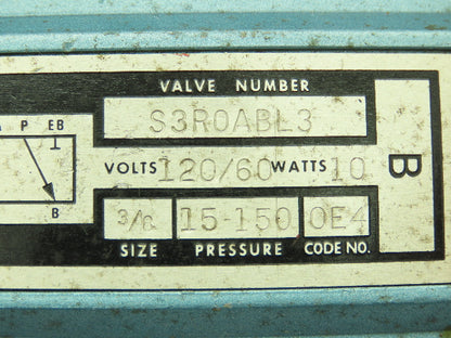 Skinner S3R0ABL3 Pneumatic Directional Control Solenoid Valve 5/2 Pos 120V 3/8"