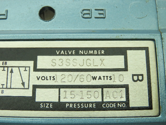 Skinner S3SSJGLX Pneumatic Directional Control Solenoid Valve 5/3 Pos 120V