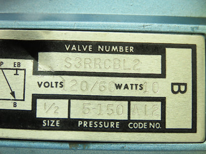 Skinner S3RRCBL2 Pneumatic Directional Control Solenoid Valve 5/2 Pos 120V 1/4"