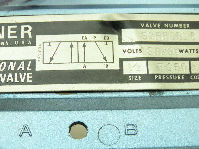 Skinner S3RRCBL2 Pneumatic Directional Control Solenoid Valve 5/2 Pos 120V 1/4"