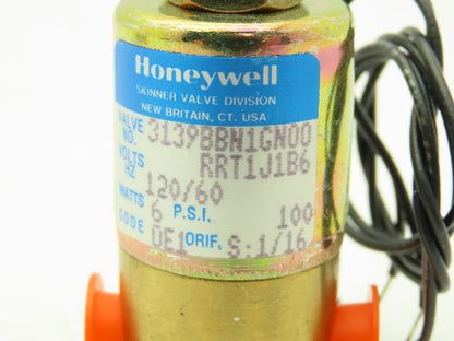 Honeywell Skinner 3139BBN1GN00 Solenoid Valve 3-Way NO 120V 100 PSI 1/8" NPT