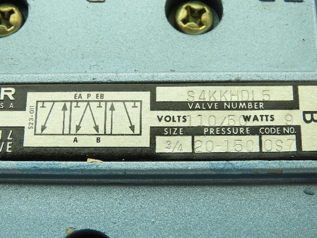 Honeywell Skinner S4KKHDL5 Solenoid Valve 5-Way 3 Pos 110V 150 PSI 3/4" NPT