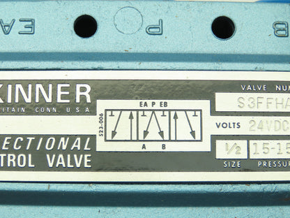 Honeywell Skinner S3FFHAL3 Solenoid Valve 5-Way 3 Pos 24VDC 150 PSI 3/8" NPT