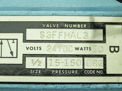 Honeywell Skinner S3FFHAL3 Solenoid Valve 5-Way 3 Pos 24VDC 150 PSI 3/8" NPT