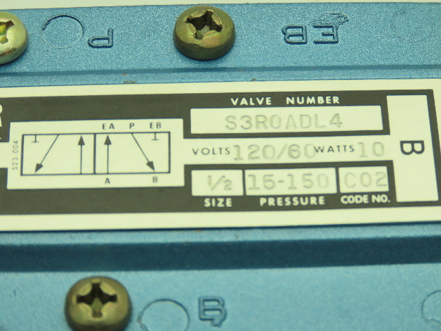 Honeywell Skinner S3R0ADL4 Solenoid Valve 5-Way 2 Pos 120V 150 PSI 1/2" NPT