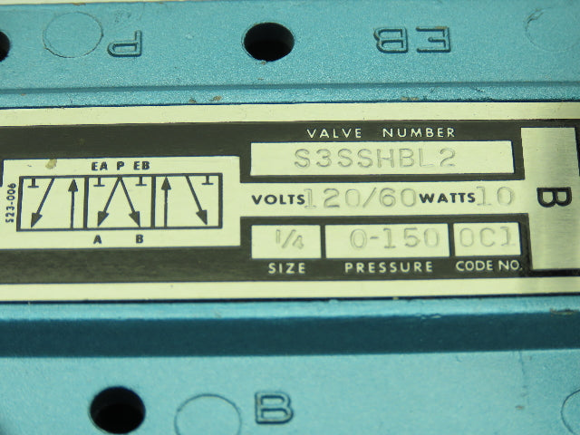 Honeywell Skinner S3SSHBL2 Solenoid Valve 5-Way 2 Pos 120V 150 PSI 1/4" NPT