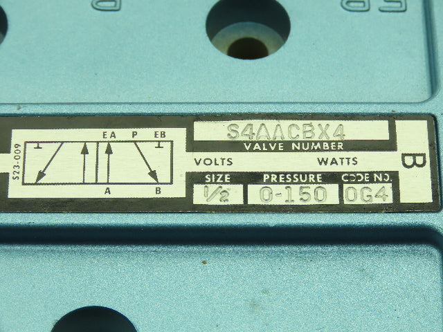 Skinner S4AACBX4 Pneumatic Directional Control Valve 5-Way 2 Pos 150PSI 1/2" NPT