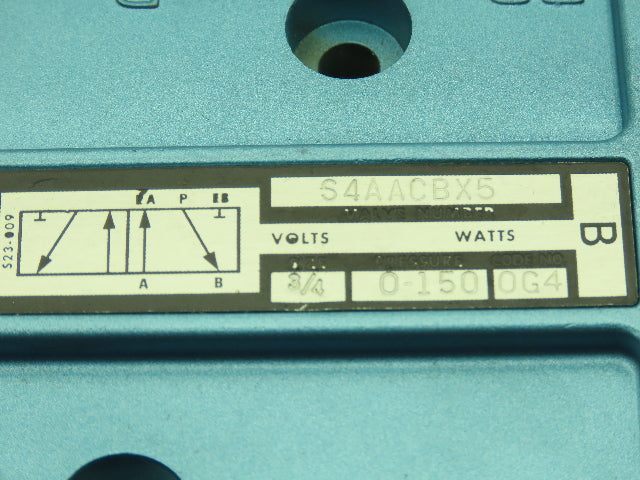 Skinner S4AACBX5 Pneumatic Directional Control Valve 5-Way 2 Pos 150PSI 3/4" NPT