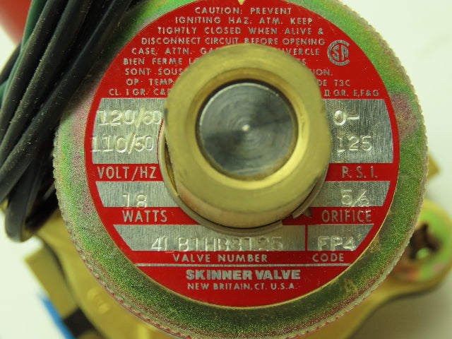 Skinner Lancer 4LB1HB3125 Brass Solenoid Valve 2-Way NO 125PSI 120V 3/8" NTP