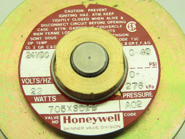 Honeywell Skinner 705X3D2B Brass Solenoid Valve 2-Way NC 24VDC 40 PSI 1/2" NPT