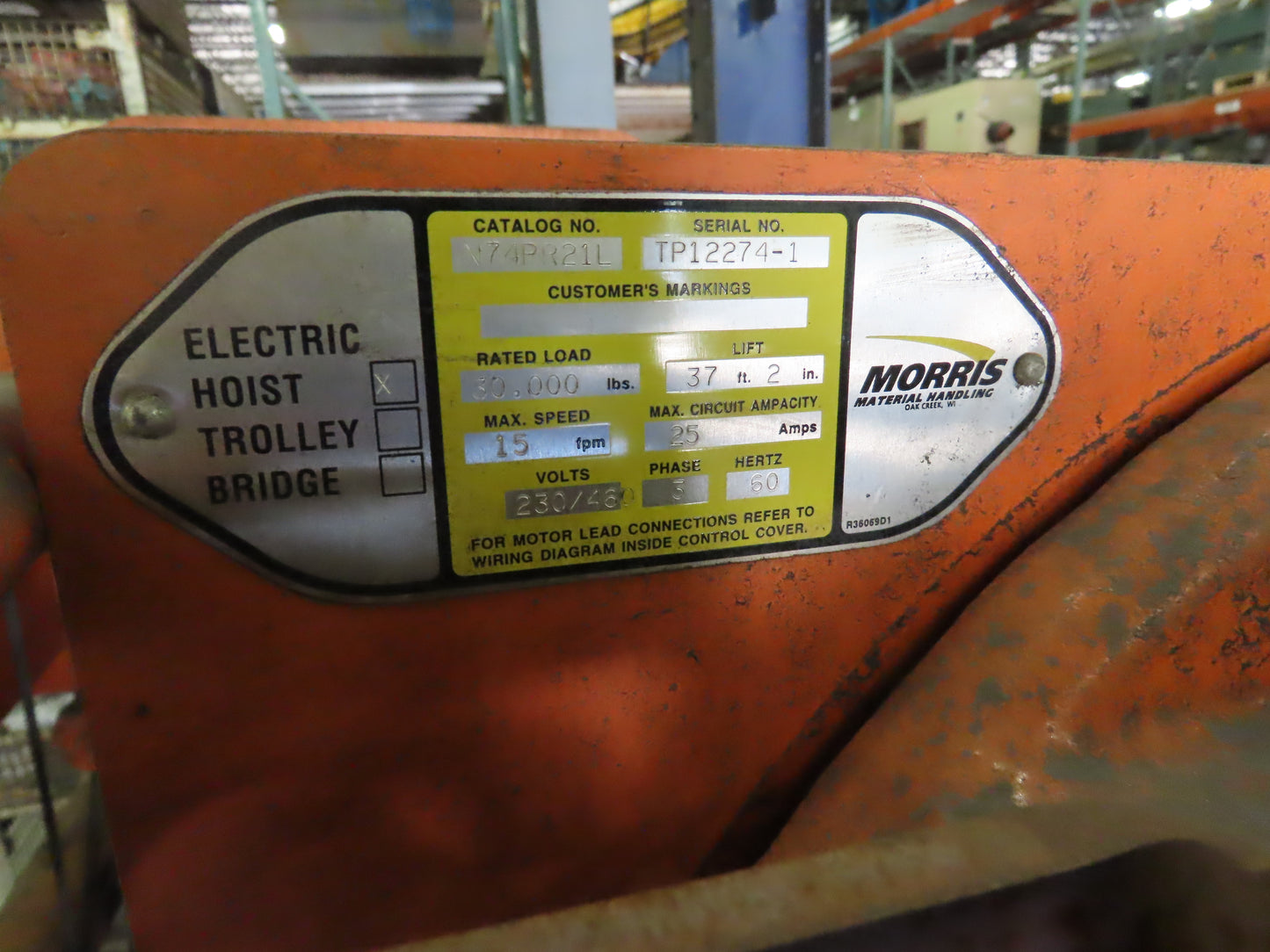 Cleveland Tramrail 15 Ton Double Girder Under Hung Bridge Crane 43' Span