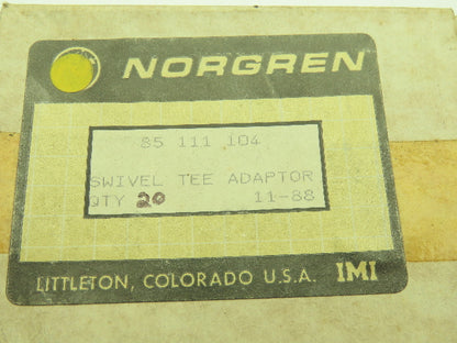 Norgren 85-111-104 Swivel Tee Adaptor 1/4x1/4x1/8" NPT Push to Connect Lot of 20