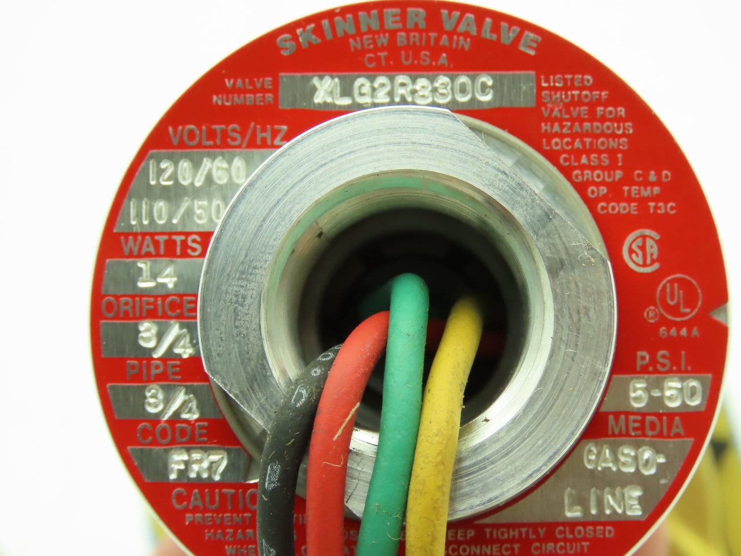 Skinner XLG2R330 Gas Solenoid Valve 2-Way NC 120V 50 PSI 3/4" NPT Low Full Flow