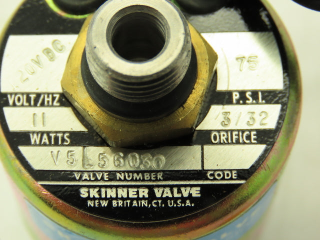 Honeywell Skinner V5L56030 Solenoid Valve 3-Way NO 120VDC 75 PSI 1/4 1/8" NPT