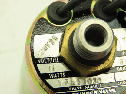 Honeywell Skinner V5L56030 Solenoid Valve 3-Way NO 120VDC 75 PSI 1/4 1/8" NPT