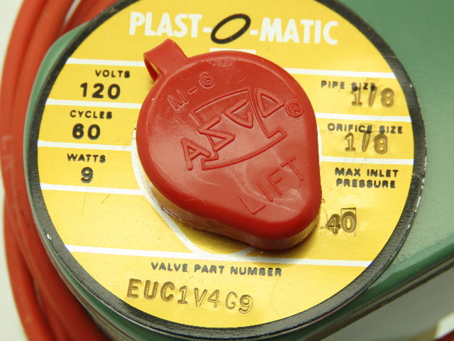 Plast-o-matic EUC1V4G9 Solenoid Valve 2-Way NC 120V 40 PSI 1/8" NPT
