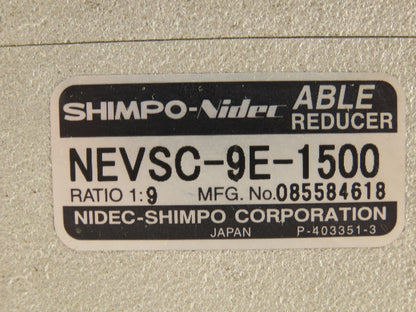 Nidec-Shimpo NEVSC-9E-1500 Servo Right Angle Able Reducer Gearbox 1:9 Ratio 9:1
