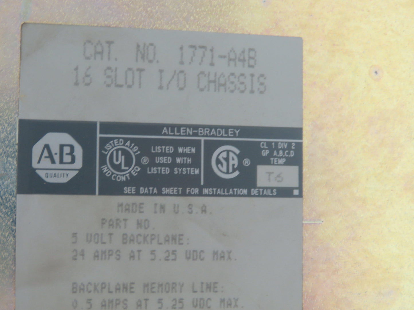 Allen Bradley 1771-A4B  16-Slot PLC Chassis Rack Remote Adapter I/O Modules 120V