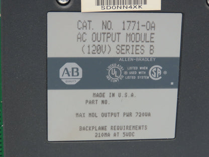 Allen Bradley 1771-A4B  16-Slot PLC Chassis Rack Remote Adapter I/O Modules 120V