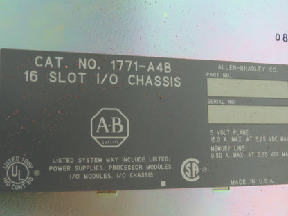 Allen Bradley 1771-A4B 16-Slot PLC Chassis Rack Remote I/O Adapter Output Module