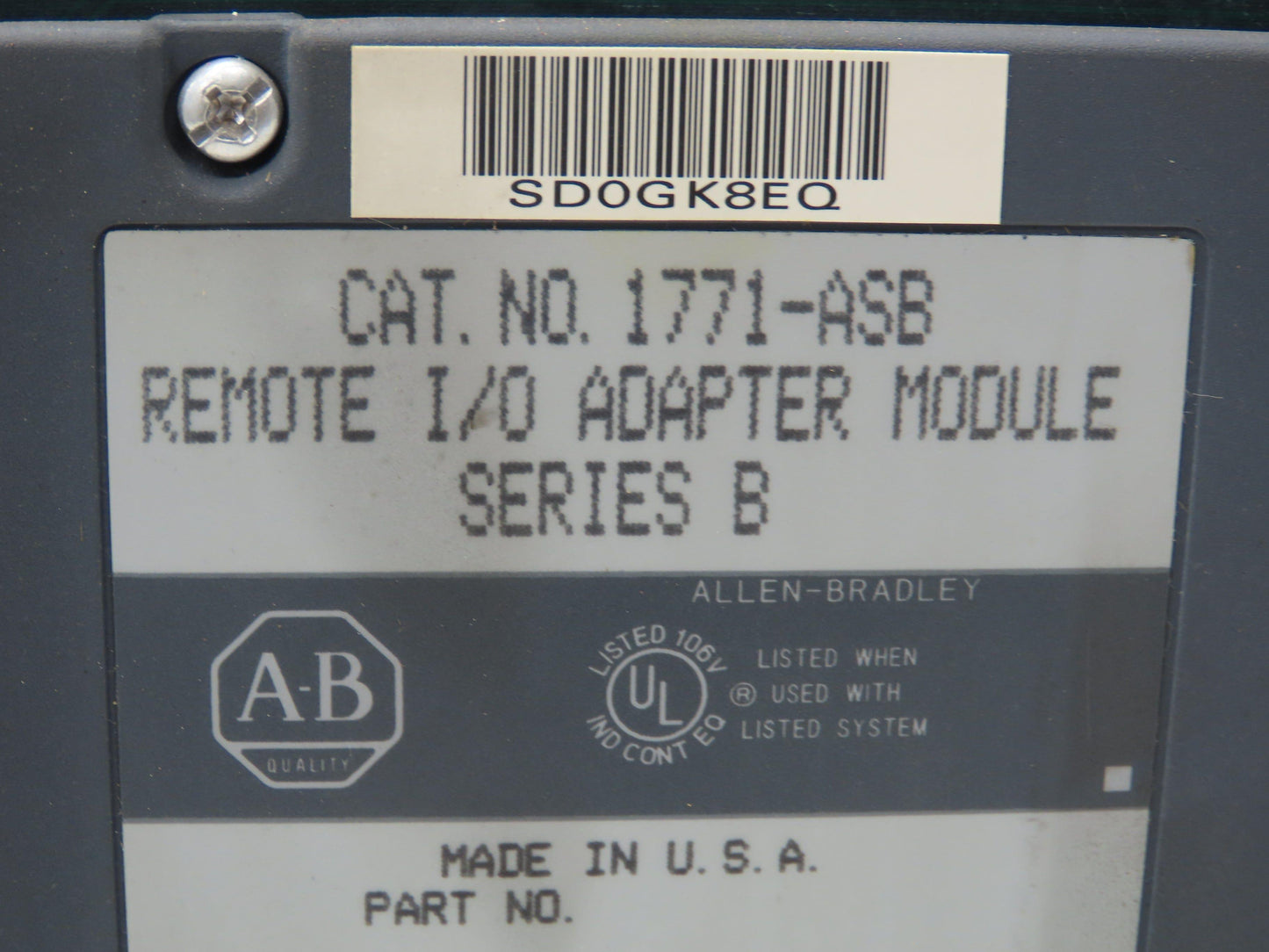 Allen Bradley 1771-A4B 16-Slot PLC Chassis Rack Remote I/O Adapter Output Module