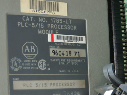 Allen Bradley 1771-A4B  16-Slot Chassis Rack I/O Backplane PLC-5/15 Processor