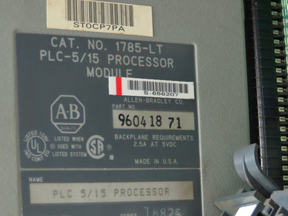 Allen Bradley 1771-A4B  16-Slot Chassis Rack I/O Backplane PLC-5/15 Processor