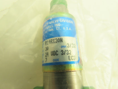 Honeywell Skinner B14RX30N Solenoid Valve 3-Way 24VDC 30 PSI 1/4" NPT Oxygen Use