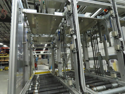 Basket Feeder Stacker 3-Row 14" Roller Conveyor Chain Drive Lift Stack System