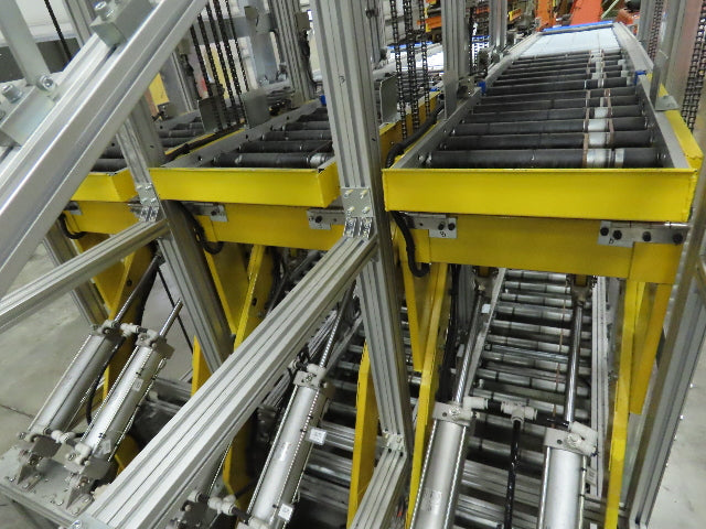 Basket Feeder Stacker 3-Row 14" Roller Conveyor Chain Drive Lift Stack System
