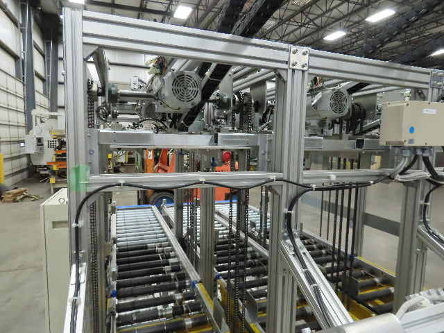 Basket Feeder Stacker 3-Row 14" Roller Conveyor Chain Drive Lift Stack System