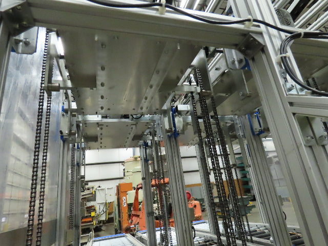Basket Feeder Stacker 3-Row 14" Roller Conveyor Chain Drive Lift Stack System