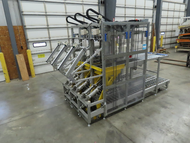 Basket Feeder Stacker 3-Row 14" Roller Conveyor Chain Drive Lift Stack System