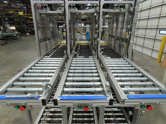Basket Feeder Stacker 3-Row 14" Roller Conveyor Chain Drive Lift Stack System