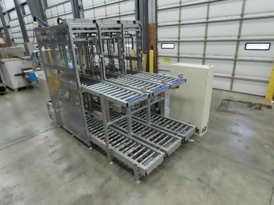Basket Feeder Stacker 3-Row 14" Roller Conveyor Chain Drive Lift Stack System