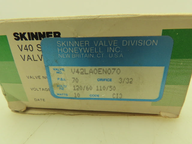 Honeywell Skinner V42LA0EN070 Solenoid Valve 2-Way NC 120V 70 PSI 1/4" NPT