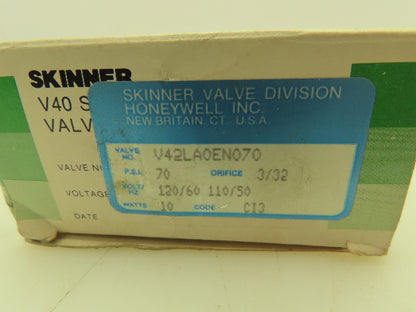 Honeywell Skinner V42LA0EN070 Solenoid Valve 2-Way NC 120V 70 PSI 1/4" NPT