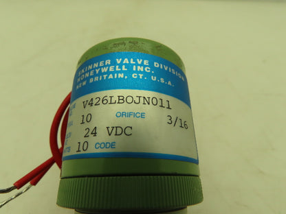 Honeywell Skinner V426LBOJN011 Solenoid Valve 3-Way NC 24VDC 10 PSI 3/8" Barb