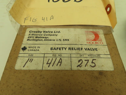 Crosby 41A Pressure Relief Valve 1" NPT 275 PSI  1693 SCFM
