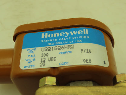 Honeywell Skinner U221G26HR2 Brass Solenoid Valve 2-Way 100 PSI 12VDC 3/4" NPT