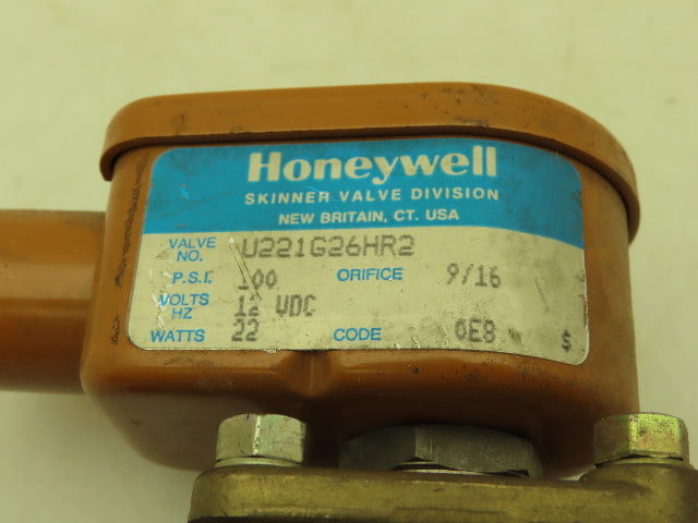 Honeywell Skinner U221G26HR2 Brass Solenoid Valve 2-Way 100 PSI 12VDC 3/4" NPT