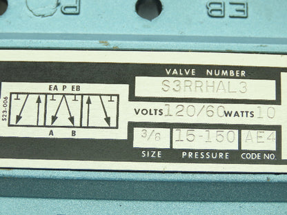 Skinner S3RRHAL3 Directional Control Valve 5-Way 3 Pos 120V Solenoid 3/8" NPT